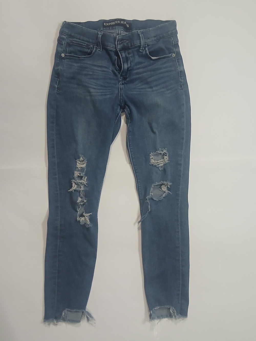 Express Women's Distressed Skinny Jeans - Dark Blue
